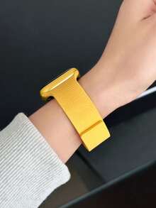 Huastonband 1件黃色荔枝紋理矽膠錶帶，兼容系列，適用38mm/40mm/41mm/42mm/44mm/45mm/46mm/49mm，時尚創意設計，柔軟舒適，磁吸扣設計，適合戶外運動、瑜伽、健身，男女通用智慧手錶配件 - 黃色 - 查看 9