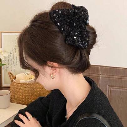 レディース 輝くクリスタルリボンヘアクリップ、大粒ラインストーンリボンヘアアクセサリー、エレガントでキラキラ輝くヘアクリップ、太い髪に適しています、結婚式、パーティー、フォーマルな場面、ギフト、バケーション、ビーチ、クロークリップ