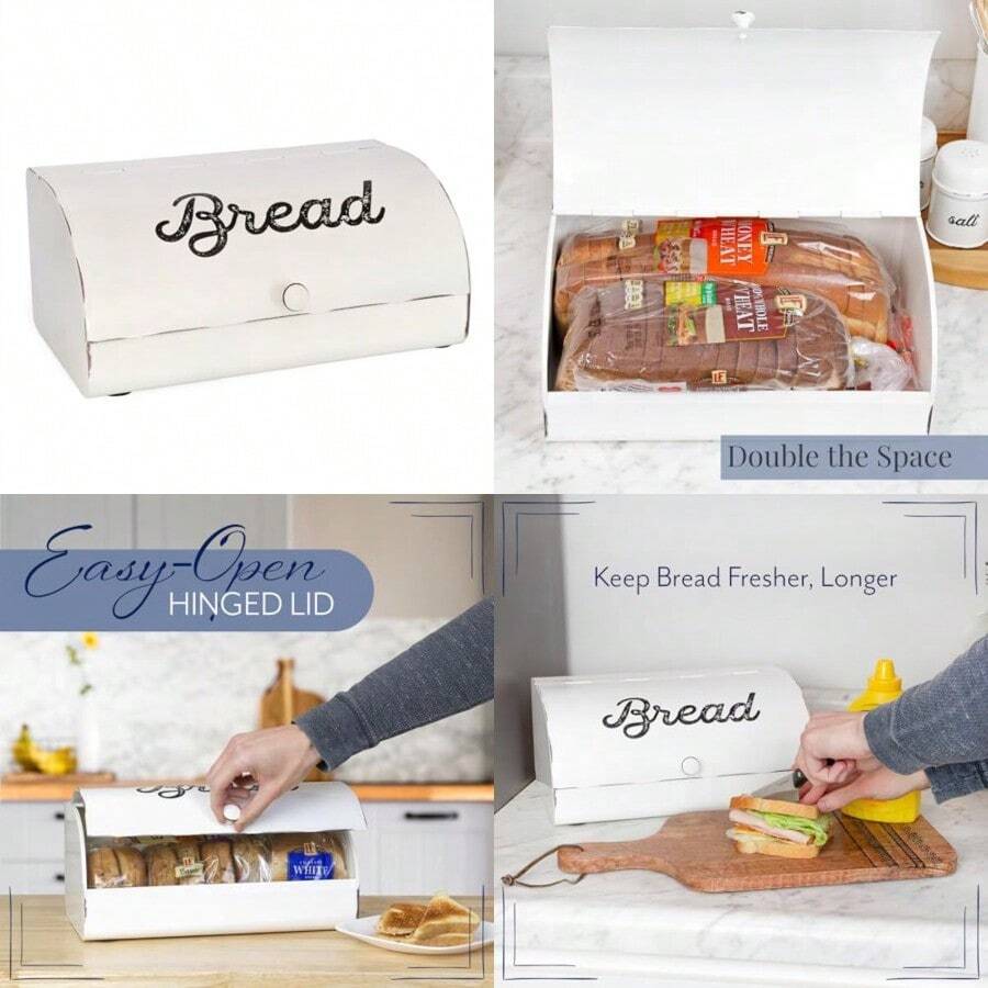 AuldHome - Caja de pan rústica de color blanco y esmaltado clásico para encimera - Blanco - Ver 1