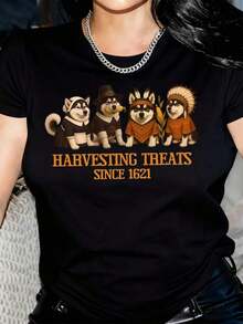 Camiseta de Malamute de Alaska para otoño, Primera Celebración de Acción de Gracias, Camiseta de otoño, Regalo para mamá, Camiseta divertida de perro con cuello redondo, Dulces de la cosecha, Camiseta navideña para mujer - Negro - Ver 5