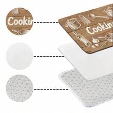 1pc Wood Grain & Kitchen Utensil "Cooking" Pattern Kitchen Mat, Modern Minimalist Absorbent & Oil-Resistant Kitchen Rug, Stain-Resistant Kitchen Floor Mat, Small Kitchen Rug, Easy Care Machine Washable Anti-Abrasion Anti-Scratch Kitchen Floor Mat, Soft & Elastic Kitchen Floor Pad, Kitchen & Dining Room Small Space Compatible Striped Rug, Kitchen Area Rug, Odorless Absorbent Non-Slip Floor Mat (Multiple Styles & Sizes Available) - Sketch Of Wooden Kitchenware - View 6