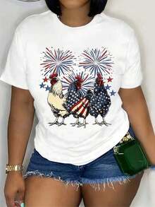 Women's Casual Short Sleeve Crew Neck T-Shirt - Printed Top, Comfortable Fit - White - View 1