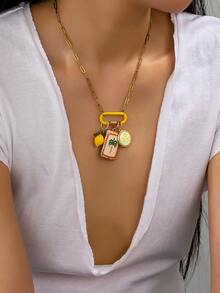 1/6 Pcs Gold Plated Paper Clip Chain Necklace With Mountaineering Buckle Pendant And Summer Theme Pendant, Resort Beach Women's Necklace Jewelry - Multicolor - View 7