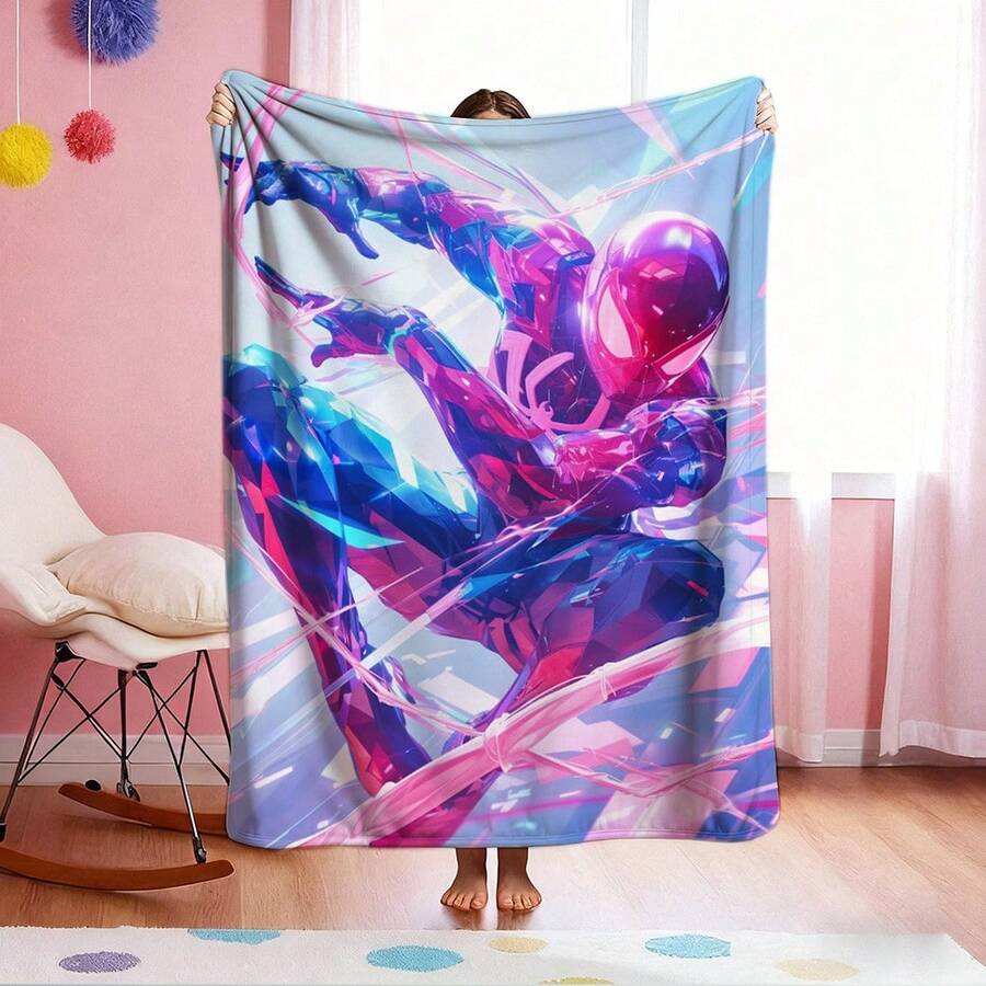 1pc S-Pider-Man Print Blanket,Retro Cartoon Style Throw Blanket,Cartoon Character Printed Blanket,All-Season Universal Nap Blanket,Character Home Decor Blanket,Modern Fashion Gift Suitable For Home Bedroom Bed Sofa Office Lunch Break Cover Picnic Blanket - Multicolor - View 1