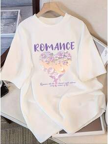 New Women's Short-Sleeved T-Shirt, Summer Style, Made Of Pure Cotton, Versatile, Round Neck, White, With Oil Painting Style Heart Print. - 白色 - 查看 1