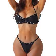 New 2026 Solid Color Bikini With Sexy Straps, Casual And Sexy Swimsuit For Summer Beach Vacation For Women - JY1050-BK - 查看 6