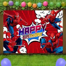 1pc Spider-Man Happy Birthday Backdrop Marvel Superhero Boy Party Decoration Cartoon Photography Background Indoor Holiday Gathering Scene Layout Cake Table Wall Tapestry Anime Fan Birthday Party Props Wall Hanging Decor - 多色 - 查看 6