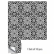 10pcs Decorative Vinyl Floor Stickers, Home Decor Wall Stickers, Black & White Floral Pattern, Self-Adhesive Waterproof Removable, Suitable For Kitchen, Bathroom, Toilet Walls And Floors - 10Pcs - View 12