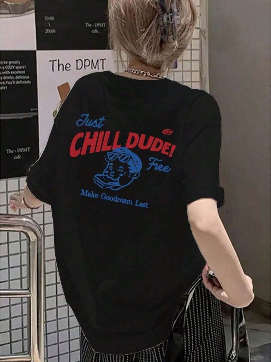 Women's Blouses. Women's Short-Sleeved, Round-Neck T-Shirt With Cartoon Print, Fashionable And Stylish Loose-Fitting Top For Summer. - 黑色 - 查看 1