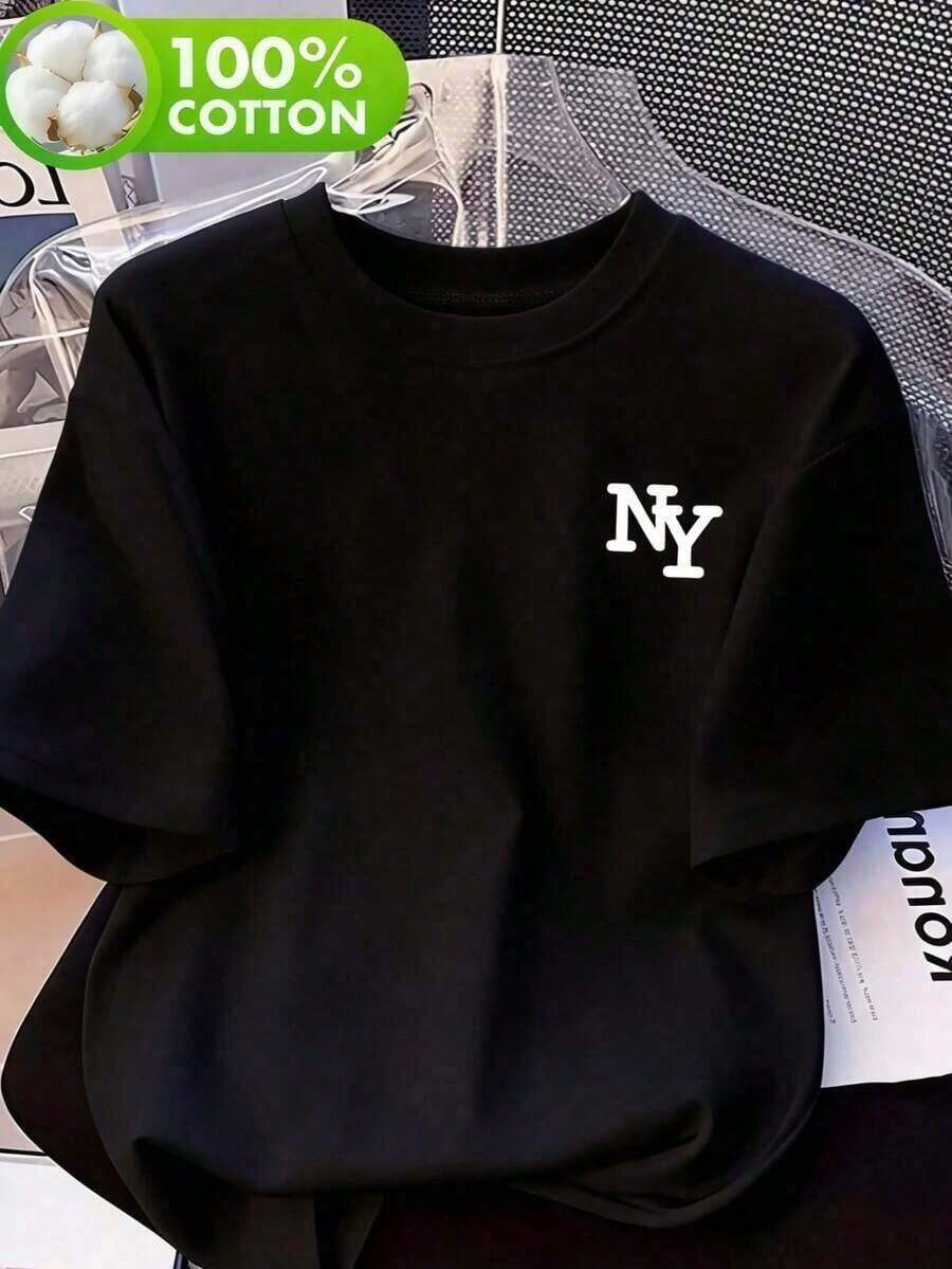 Camia de cuello redondo Oversize Extra con estampado Baic New York para mujeres, moda Y2K, ajuste casual, peso ligero, Eentia para impresión y uso, ropa casual Y2K con textura brillante, 230 Adecuado como regalo. playera de mujer. blusas>elegantes. boho chic,Top de mujer suave, transpirable y cómodo, ideal para primavera, verano y otoño, perfecto para vacaciones, viajes y uso diario. - Negro - Ver 1