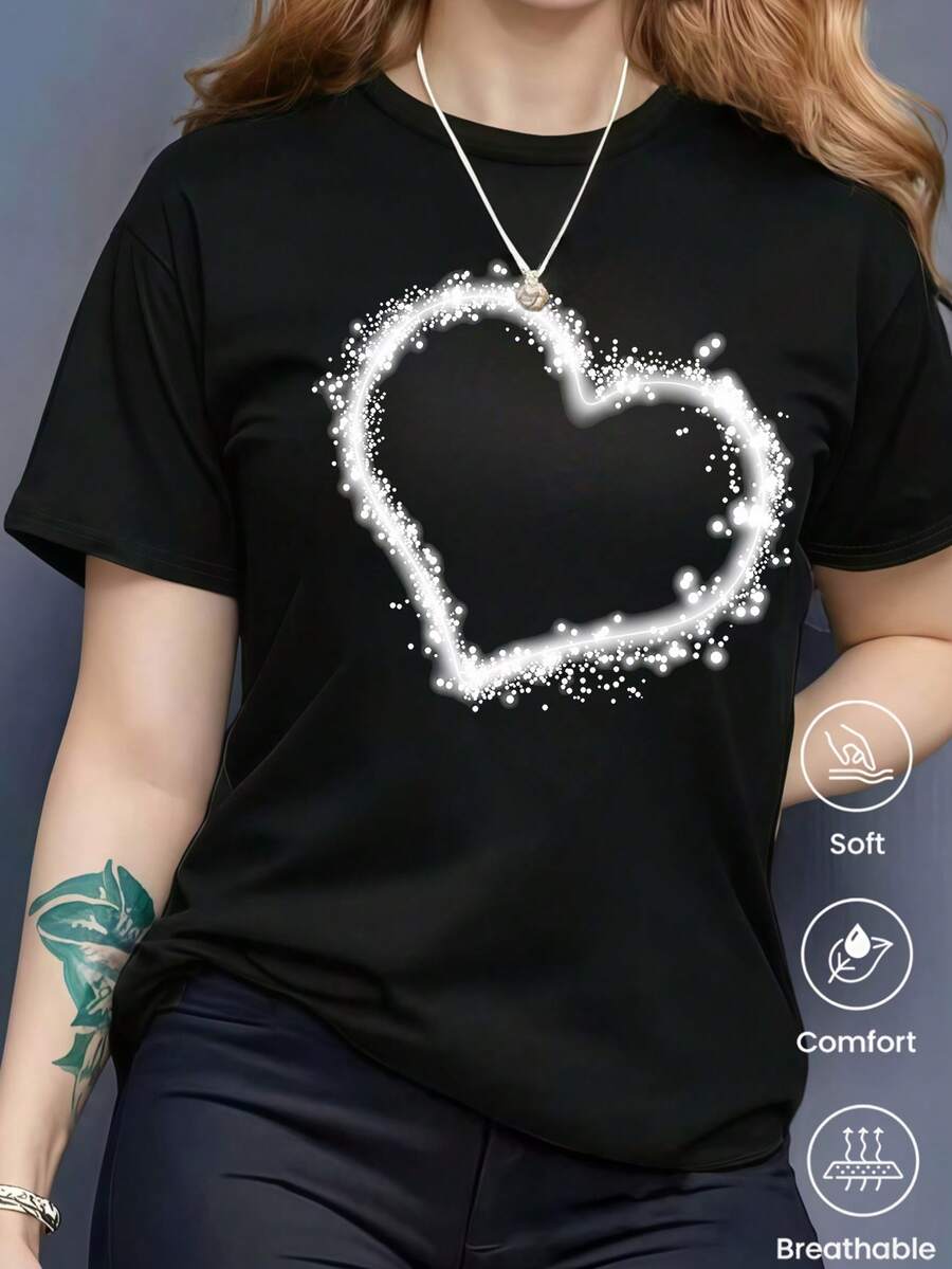 180g Made In Mexico, Spring/Summer 2026 Fashion Short Sleeve T-Shirt, Cartoon Print, Couple Style, Underwear/Outerwear, Casual Round Neck For Office, Unisex One Piece Top - 黑色 - 查看 1