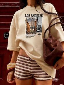 Vintage American Style Short Sleeve T-Shirt, Fashionable Short Sleeve T-Shirt For Spring And Summer 2026, Made In Mexico, 180 Grams. Cartoon Print, Couple Design, Suitable For Indoor Or Outdoor Wear. Crew Neck, Unisex, Ideal For Office And Leisure. One-Piece Pack. - APR-P631577SLNDXZGY598 - 查看 3