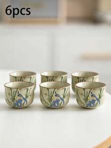 1/2/4/6pcs Bamboo Pattern Ceramic Tea Cups, Household Guest Tea Cups, Master Cups, Kung Fu Tea Cups, Black Tea Cups, Tea Tasting Cups, Espresso Cups, Party Afternoon Tea Cups, Coffee Cups, Gift Mugs - Multicolor - View 13
