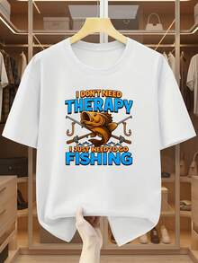 Men's Plus Size Short Sleeve T-Shirt, 100% Cotton, With Fun Print "I Don't Need To Relax, I Just Want To Go Fishing" - Comfortable And Casual Short Sleeve T-Shirt For Summer, PLUS SIZE - 白色 - 查看 1