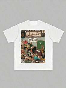 Break The System The Miseducation Of Lauryn Hill Plus Size Graphic T-Shirt, Apricot Color, Women's Summer Casual Printed T-Shirt, Ideal For Beach And Vacation, Crew Neck Loose Fit T-Shirt, 100% Cotton, Soft Fabric, Short Sleeve - 白色 - 查看 3