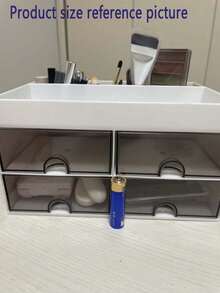 1pc Desk Organizer Box With Pencil Holder And 2 Drawers, Desktop Storage Box For Office Supplies, Makeup, Suitable For Office, Home, School - Multicolor - View 4
