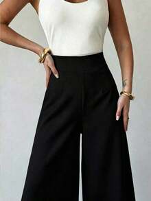 es texturizados de cintura alta y pierna ancha, casuales y elegantes, para volver a la escuela y al trabajo, para mujer - Negro - Ver 7