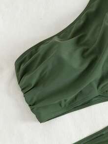 Swim Conjunto de bikini fruncido de unicolor para playa y vacaciones de verano - Verde - Ver 5