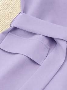 Chaqueta de chaleco casual y holgada de unicolor con solapa, para la temporada de otoño - Morado - Ver 4