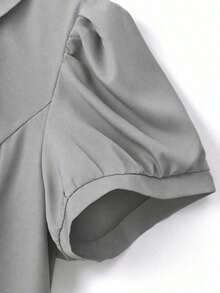 CURVE Blusa de manga de pétalo con lazo decorativo, casual/para el trabajo, talla grande de verano - Gris - Ver 3