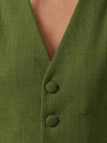 Nueva chaqueta elegante y sofisticada de tela texturizada con cuello de solapa, diseño de espalda cruzada, cintura corta y mangas cortas para estilizar la figura de la mujer - Verde 2 - Ver 8