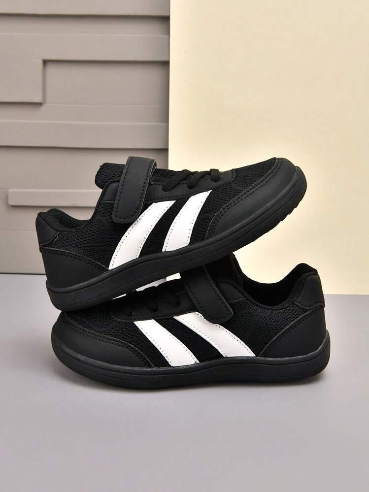 1 Pair Boys' Wide Fit Flat Bottom Sneakers, Suitable For Bunions, Breathable Mesh Casual Shoes - Black and White - View 5
