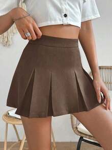 Falda minimalista de unicolor y estilo informal y elegante para mujer - Café integral - Ver 4