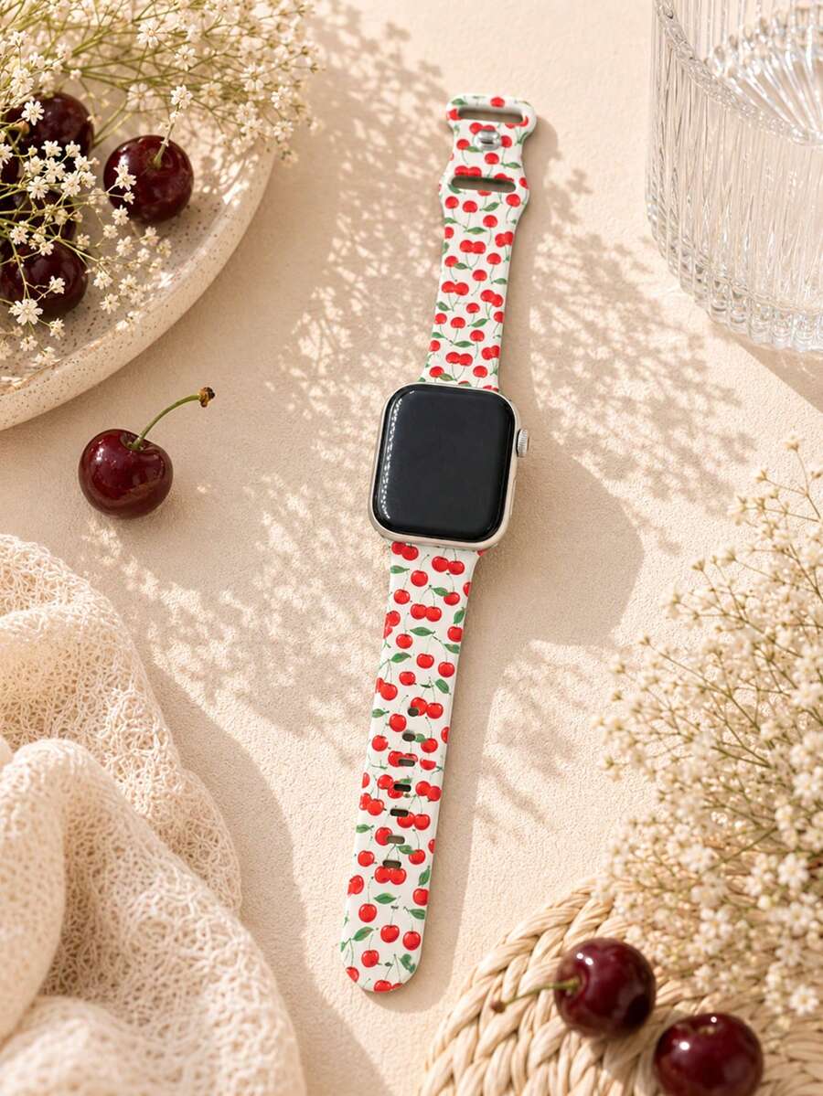1條綠葉與櫻桃圖案柔軟矽膠彈性透氣舒適替換腕帶,相容於Apple Watch 38mm 40mm 41mm 42mm 44mm 45mm 49mm (S10/S11 42mm) (S10/S11 46mm),時尚休閒可愛精緻可更換運動手錶錶帶,相容於 Series 11 Ultra 3 SE3 Ultra 2 S11 S10 SE2 9 8 7 SE 6 5 4 3 2 1,女款手錶錶帶,智慧手錶錶帶,獨特個性化且時尚的日常搭配配件手錶錶帶 - 完美的節日禮物 - 彩色 - 查看 1