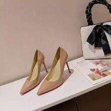 Black High-Heeled Women's Shoes With Thin Heels, 2026 Spring-Summer New Model, Red Sole, Patent Leather, Pointed Toe, Shallow Cut, Sexy Nude Color Work Pumps - 9CM黑色 - 查看 10