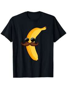Men's T-Shirt With Banana Print, Tropical Style - 黑色 - 查看 1