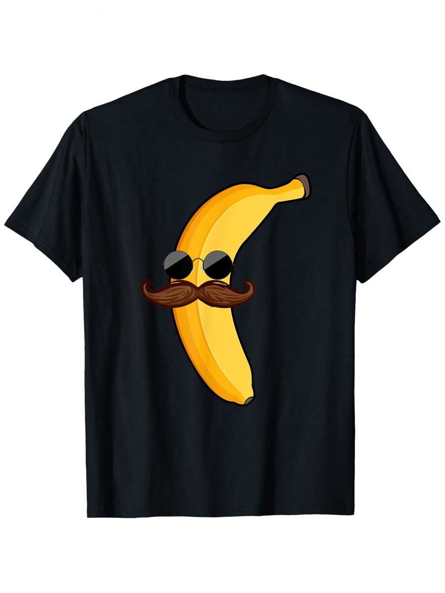 Men's T-Shirt With Banana Print, Tropical Style - 黑色 - 查看 1