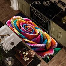 1 pieza Alfombra impresa con patrón floral colorido 2D, Serie de felpudos largos, Adecuado para sala de estar, lavandería, baño, dormitorio, cocina - Multicolor - Ver 3
