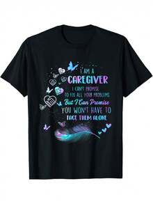 I'm A Caregiver, I Can't Guarantee It - Nurse/Caregiver T-Shirt, Crew Neck, Ultra Soft And Breathable, 100% Cotton, Thanksgiving And Christmas Gift For Men, Women, Parents, Dads, Moms, Friends. - 黑色 - 查看 1