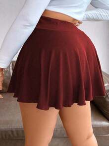 Maweii Plus Size Asymmetrical High Waist Flared Skirt - 波爾多 - 查看 11