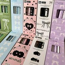 5pcs/Set Pastel Bowknot Pattern Retractable Neutral Pens, Comes With Gift Box, Smooth Writing, Suitable For Study, Office, Diary - A - View 3