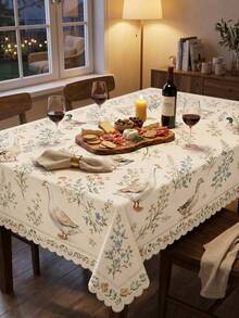 1 Peça Toalha de Mesa Oval Estilo Fazenda com Ganso, Capa de Mesa de Jantar com Estampa Floral de Pato Creme e Borda Recortada, Decoração Aconchegante de Cozinha - Multicolorido - Visão 9