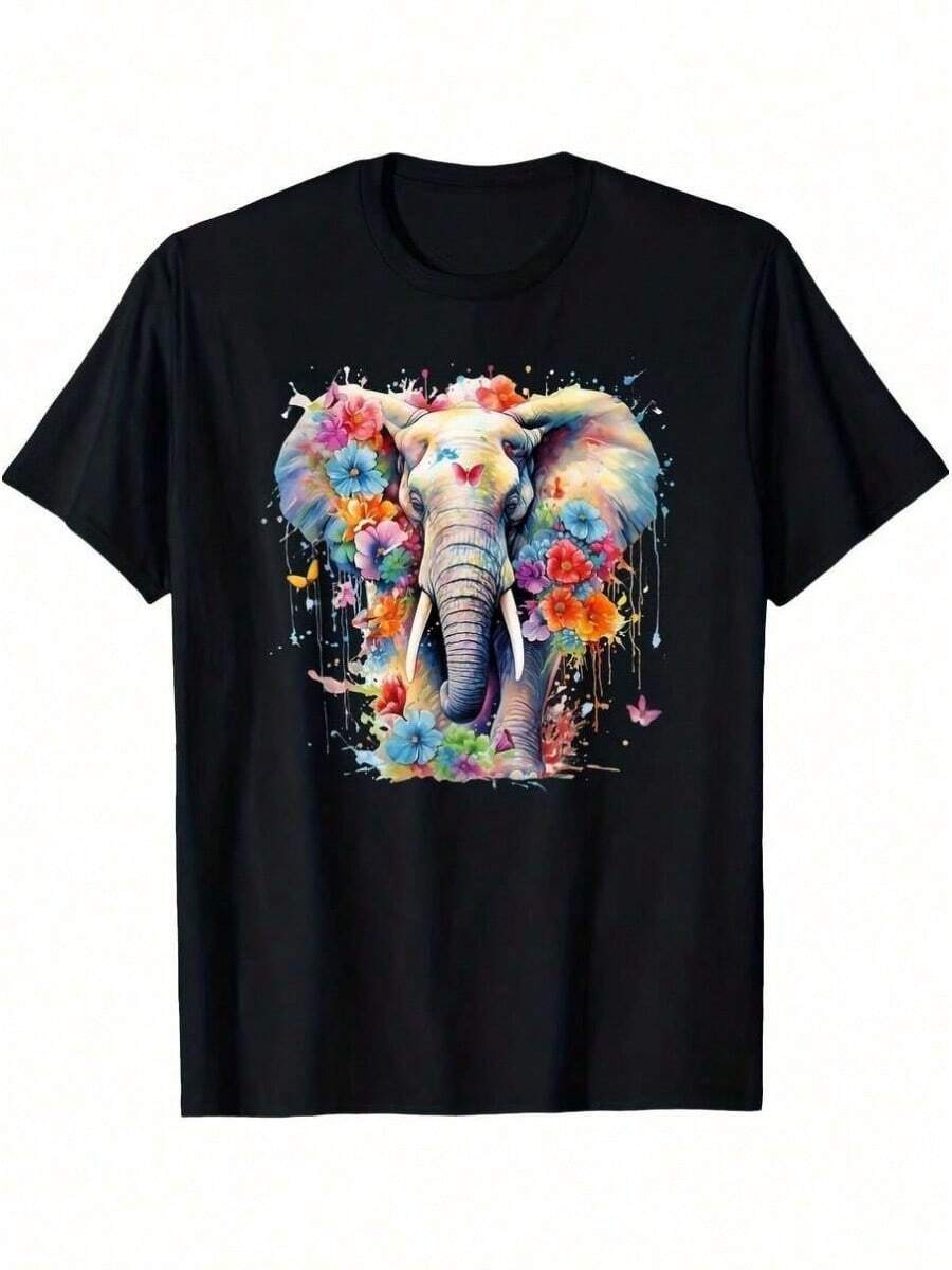 1 Piece Subt Floral Print T-Shirt, Zorro Glove, Daisy And Tulip 8647, For All Seasons, Cotton, Single-Sided Print, Round Neck, Short Sleeve, 180g, 100% Cotton, Designs Are Fully Printed. Unisex. - 黑色 34 - 查看 1