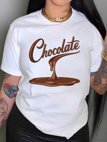 Camiseta cómoda de talla grande para mujer con diseño de gotas de chocolate - básica y versátil. - Negro - Ver 8