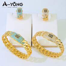 Italian Zirconia Hip Hop Jewelry Set 21k Gold Plated Arabici Fashion Cuff Bangles Rings Middle East Muslim Women Vintage Punk Jewelrys - Style a - View 5