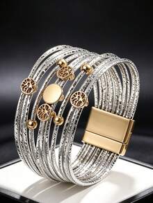 Bohemian Style PU Leather Tree Of Life Beaded Bracelet For Women - Silver 1 - View 4