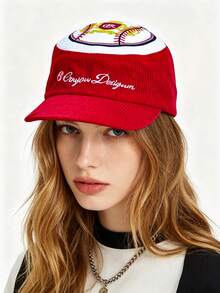1pc Unisex Retro Corduroy Baseball Cap, Featuring Vintage Embroidered Logo Design, Adjustable Low-Key Dad Hat, Suitable For Casual Sports Streetwear Trucker Cap - A - View 5