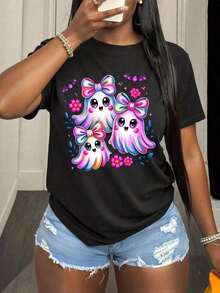 Linda Camiseta de Mujer para el Día de San Valentín con Estampado de Oso de Peluche y Corazón - Camiseta Casual de Cuello Redondo Suave, Decorada con Lindos Patrones de Oso y Corazón, Lavable a Máquina, Adecuada para Primavera, Verano, Estilo Urbano Vintage, Unisex, de Algodón, Manga Corta, Cuello Redondo, Blusas para Mujer. blusas.blusas casuales para dama.Impresión de osos cariñosos.Camiseta estampada Impresión de osos cariñosos. - Negro 2 - Ver 6