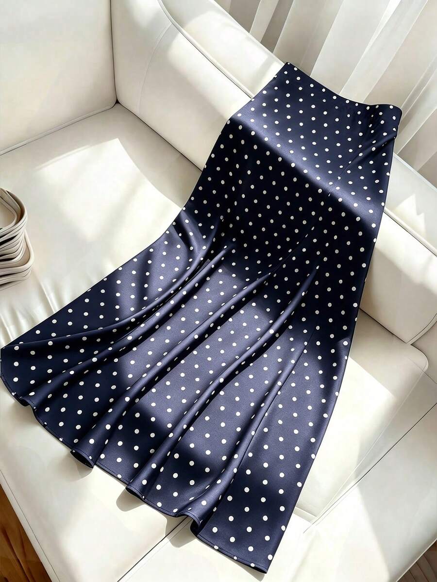 女士白色波点半身裙，春夏女装，度假半身裙。波点，波点半身裙，白色半身裙，优雅女士半身裙，休闲长裙，高腰修身半身裙，派对半身裙，女士白色半身裙，春季服装，夏季服装。