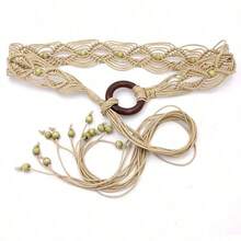 Fashionable Multi-Color Bohemian Retro Wax Rope Handmade Wooden Hollow Circle Woven Belt, Suitable For Dresses, Preppy Style, Autumn, Halloween - Multicolor - View 4