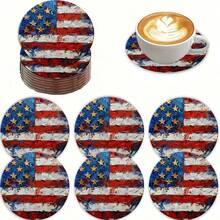 Posavasos redondo de PET con diseño patriótico de personas y bandera estadounidense - Resistente, lavable a mano, con águila, bandera, diseño 2D, perfecto para decoración de restaurante y cocina, decoración de mesa de cocina y comedor | Diseño de estilo patriótico | Posavasos resistente, decoración de águila, 4 de julio, 250 aniversario de la independencia de Estados Unidos - Multicolor B - Ver 6