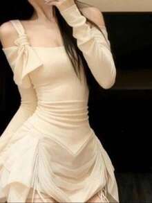 Women Midi Dresses - Cream - View 2