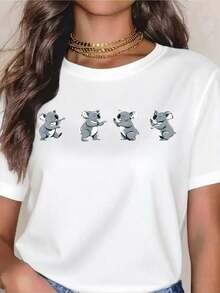 PremiumCute Women's Koala Cartoon T-Shirt - White T-Shirt With Fun Animal Print, Casual Summer Top, Perfect Gift For Animal Lovers And Birthday Celebrations. Gift Idea. - 白色 - 查看 7