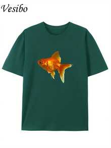 Creative And Fun T-Shirt With Round Neck And Graphic Design, Made Of Pure Fabric, Modern And Stylish For Summer, Perfect For Casual Everyday Wear - 深綠色 - 查看 1