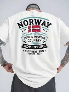 Men's Plus Size Short Sleeve T-Shirt With Norwegian Print - Casual Crew Neck, Breathable And Comfortable For Summer, Featuring A Fjord And Mountain Adventure Print, Loose Fit, Suitable For Outdoor Sports And Casual Wear, Breathable T-Shirt. | Crew Neck T-Shirt | DAUS 100% Cotton - 白色 - 查看 6