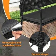 Schwarze Doppel-Balkonbank mit abnehmbaren und waschbaren Kissen, im Rattan-Look, XXL, bequeme Gartenbank, ergonomisch, für den Außenbereich, Parks, Balkone und Terrassen - Schwarz - Übersicht 4
